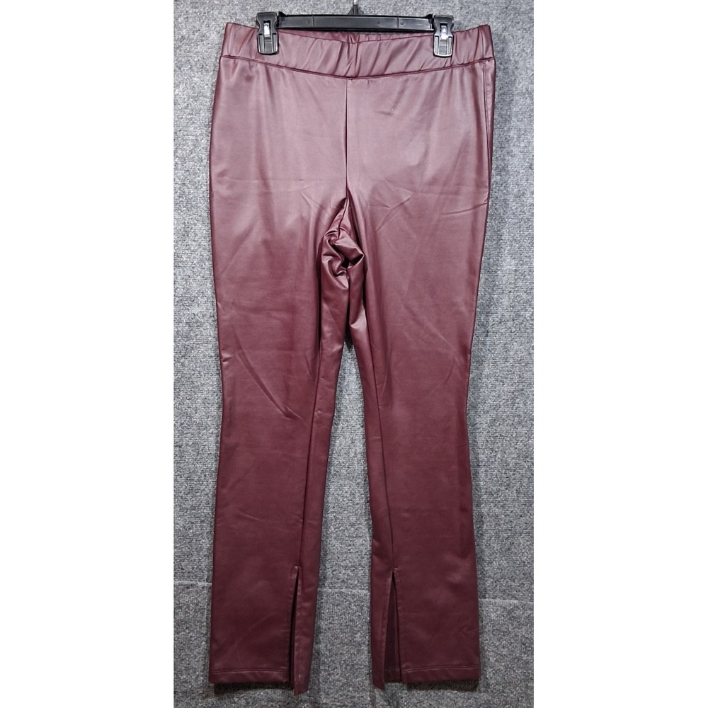 A New Day Womens Faux Leather Split Hem Leggings Burgundy Wine High Rise Size L